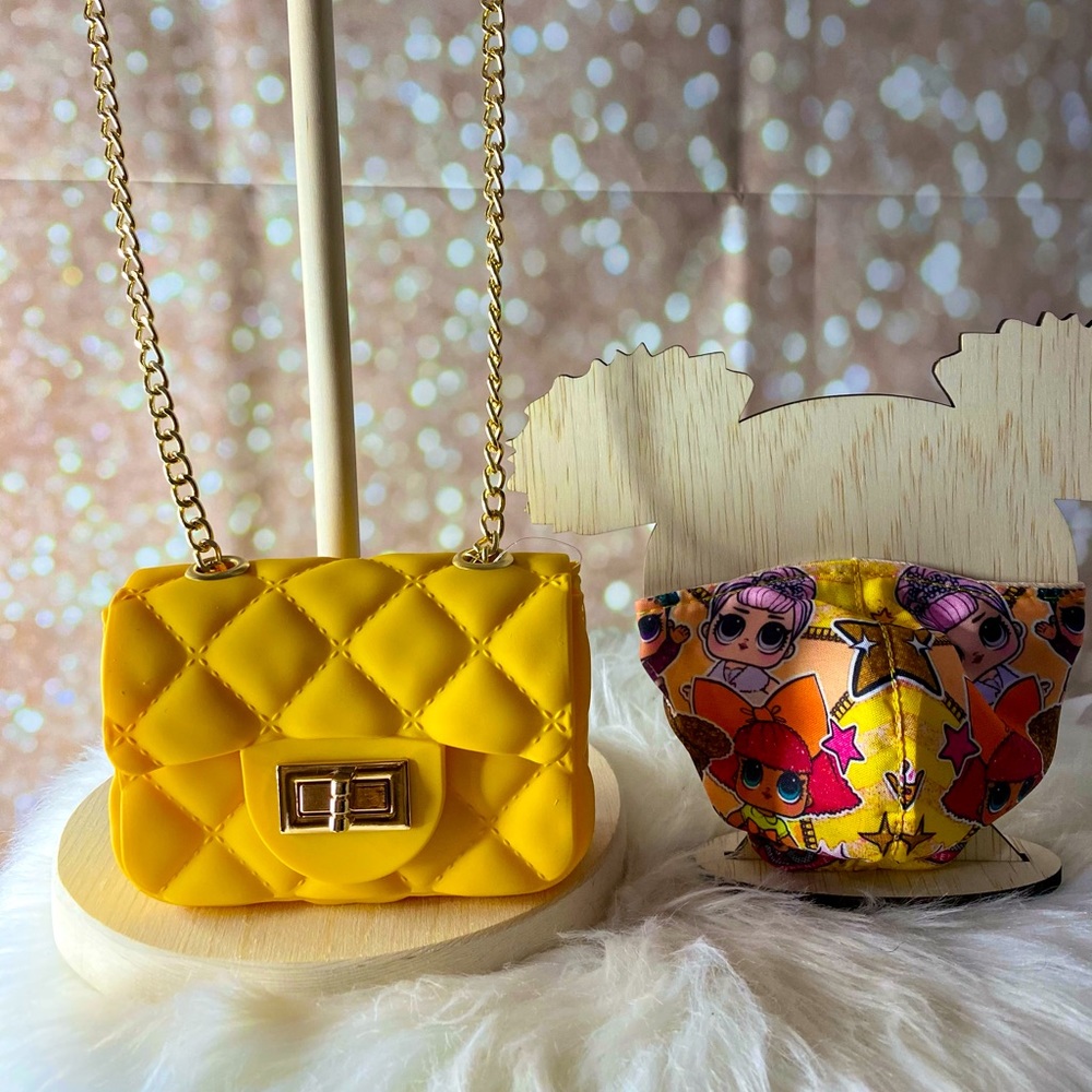 Children mini handbag and face mask(mustard color)